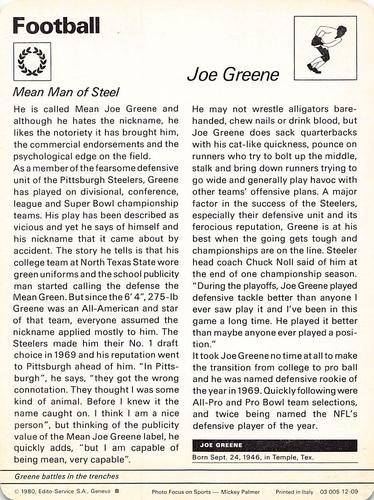 1977-79 Sportscaster Series 12 #12-09 Joe Greene Back