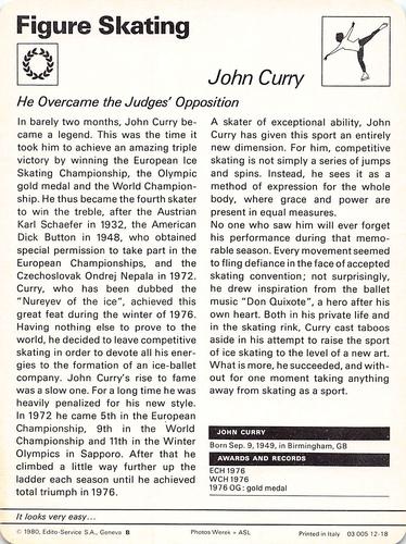 1977-79 Sportscaster Series 12 #12-18 John Curry Back