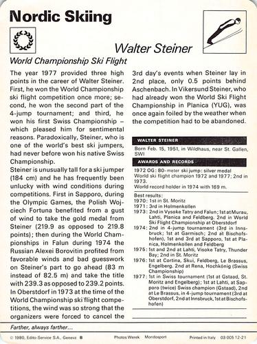 1977-79 Sportscaster Series 12 #12-21 Walter Steiner Back