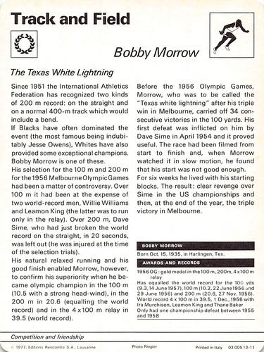 1977-79 Sportscaster Series 13 #13-11 Bobby Morrow Back