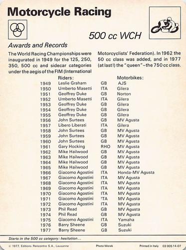 1977-79 Sportscaster Series 14 #14-07 500 cc WCH Back