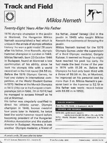 1977-79 Sportscaster Series 14 #14-19 Miklos Nemeth Back