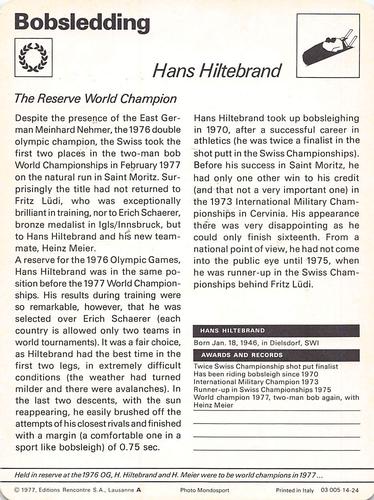 1977-79 Sportscaster Series 14 #14-24 Hans Hiltebrand Back