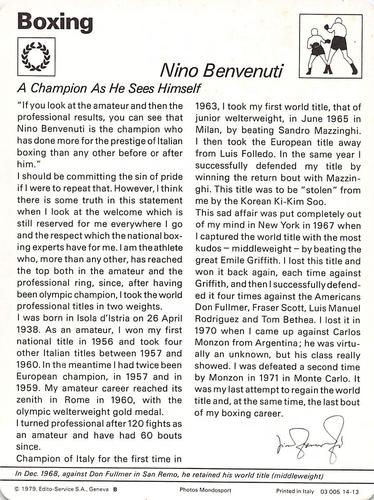 1977-79 Sportscaster Series 14 #14-13 Nino Benvenuti Back