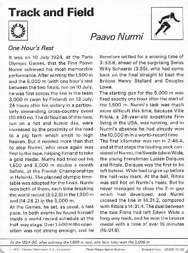 1977-79 Sportscaster Series 15 #15-03 Paavo Nurmi Back