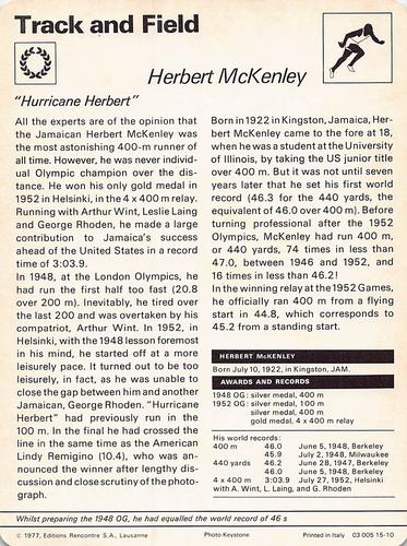 1977-79 Sportscaster Series 15 #15-10 Herbert McKenley Back
