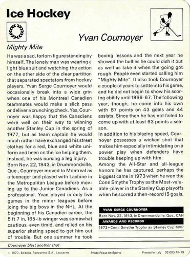 1977-79 Sportscaster Series 15 #15-13 Yvan Cournoyer Back