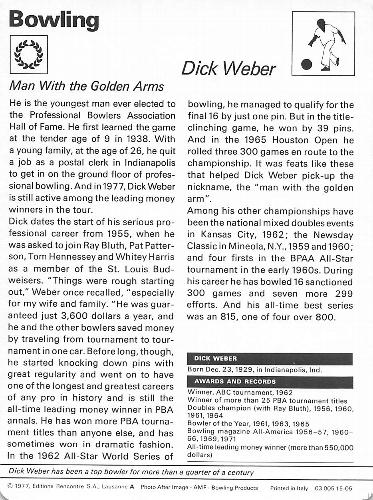 1977-79 Sportscaster Series 15 #15-05 Dick Weber Back