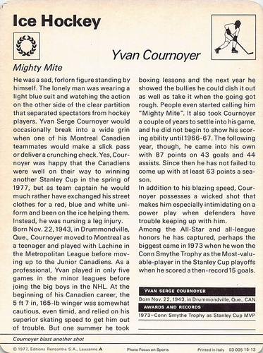 1977-79 Sportscaster Series 15 #15-13 Yvan Cournoyer Back