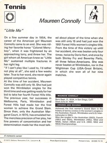 1977-79 Sportscaster Series 15 #15-19 Maureen Connolly Back