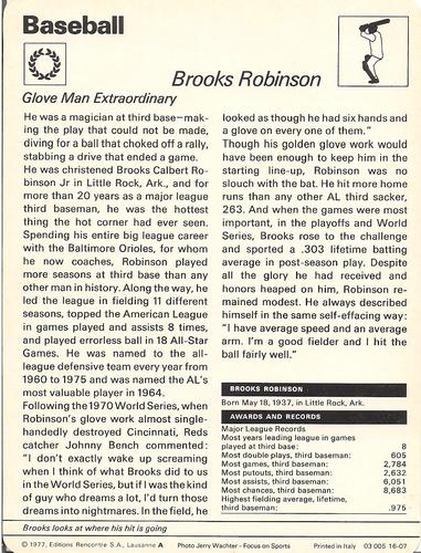 1977-79 Sportscaster Series 16 #16-07 Brooks Robinson Back
