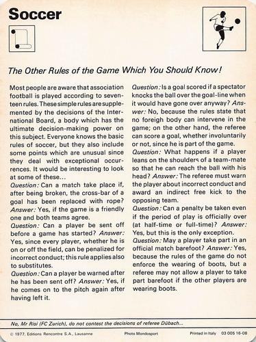 1977-79 Sportscaster Series 16 #16-08 The Other Rules of the Game Which You Should Know! Back