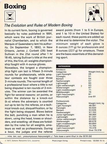 1977-79 Sportscaster Series 16 #16-15 The Evolution and Rules of Modern Boxing Back