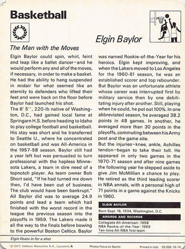 1977-79 Sportscaster Series 16 #16-14 Elgin Baylor Back