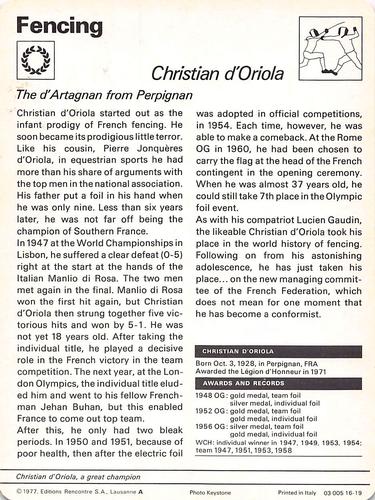 1977-79 Sportscaster Series 16 #16-19 Christian d'Oriola Back