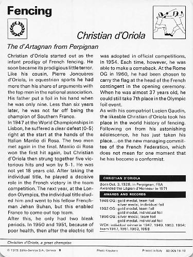 1977-79 Sportscaster Series 16 #16-19 Christian d'Oriola Back