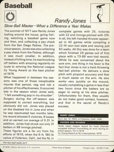1977-79 Sportscaster Series 17 #17-04 Randy Jones Back
