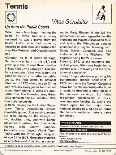 1977-79 Sportscaster Series 17 #17-07 Vitas Gerulaitis Back