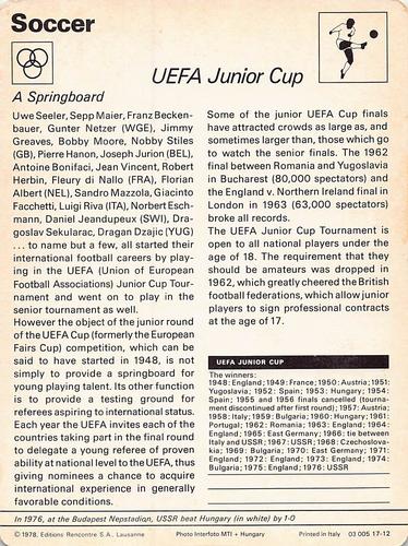 1977-79 Sportscaster Series 17 #17-12 UEFA Junior Cup Back