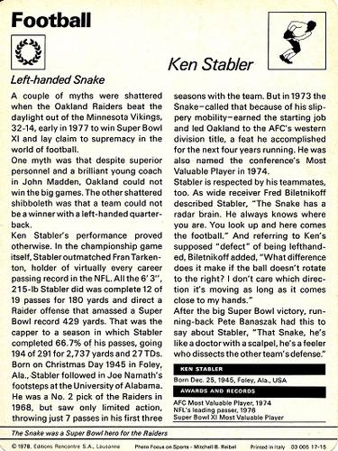 1977-79 Sportscaster Series 17 #17-15 Ken Stabler Back
