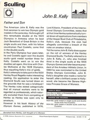 1977-79 Sportscaster Series 17 #17-18 John B. Kelly Back