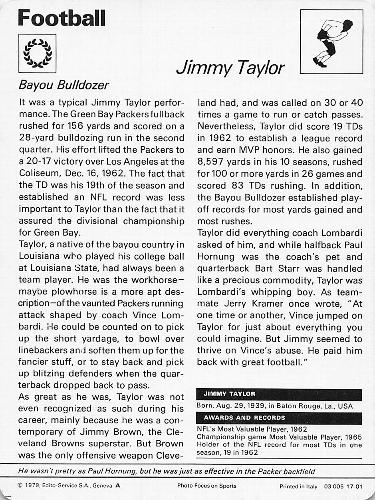 1977-79 Sportscaster Series 17 #17-01 Jimmy Taylor Back