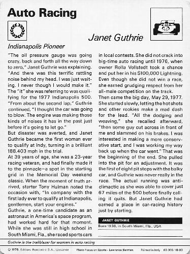 1977-79 Sportscaster Series 18 #18-03 Janet Guthrie Back