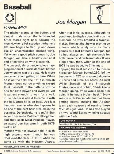 1977-79 Sportscaster Series 18 #18-05 Joe Morgan Back