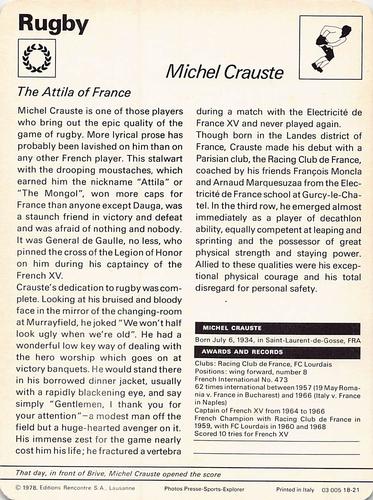 1977-79 Sportscaster Series 18 #18-21 Michel Crauste Back