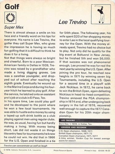 1977-79 Sportscaster Series 18 #18-22 Lee Trevino Back