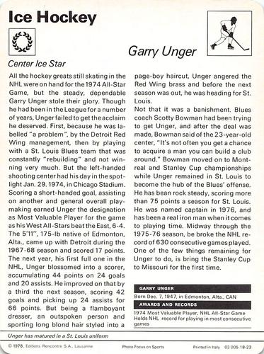 1977-79 Sportscaster Series 18 #18-23 Garry Unger Back