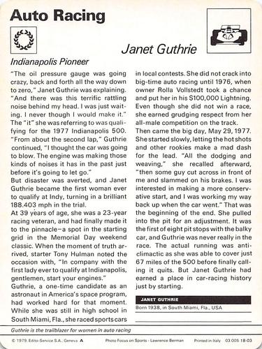 1977-79 Sportscaster Series 18 #18-03 Janet Guthrie Back