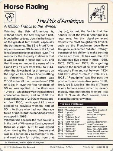 1977-79 Sportscaster Series 19 #19-16 The Prix d'Amerique Back