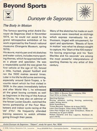 1977-79 Sportscaster Series 20 #20-19 Dunoyer de Segonzac Back