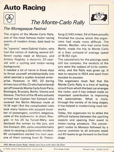 1977-79 Sportscaster Series 20 #20-03 The Monte-Carlo Rally Back