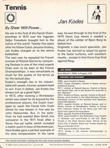 1977-79 Sportscaster Series 20 #20-08 Jan Kodes Back