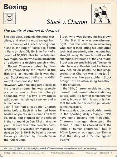 1977-79 Sportscaster Series 20 #20-16 Stock v. Charron Back