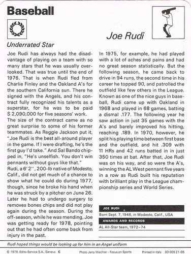 1977-79 Sportscaster Series 21 #21-05 Joe Rudi Back