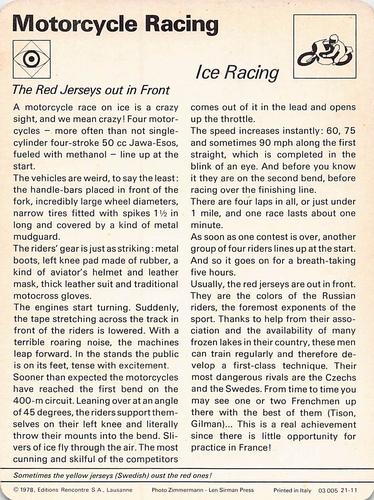 1977-79 Sportscaster Series 21 #21-11 Ice Racing Back