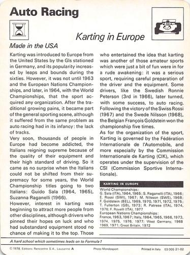 1977-79 Sportscaster Series 21 #21-02 Karting in Europe Back