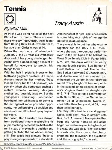 1977-79 Sportscaster Series 22 #22-24 Tracy Austin Back