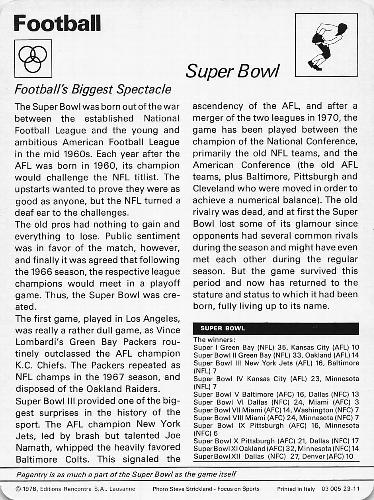 1977-79 Sportscaster Series 23 #23-11 Super Bowl Back