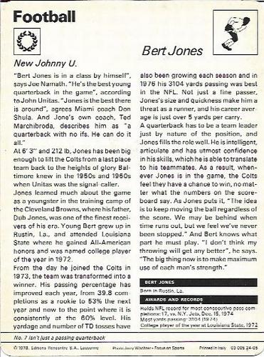 1977-79 Sportscaster Series 24 #24-05 Bert Jones Back