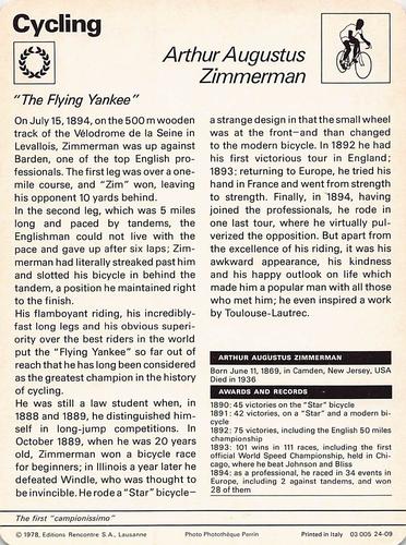 1977-79 Sportscaster Series 24 #24-09 Arthur Augustus Zimmerman Back