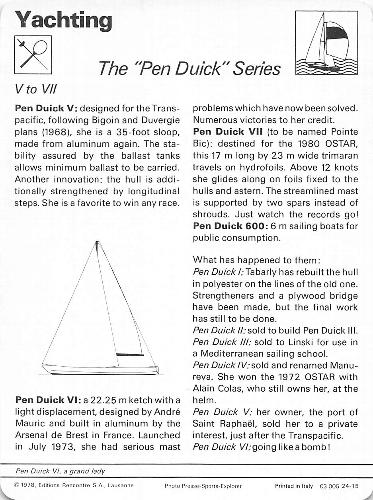 1977-79 Sportscaster Series 24 #24-15 The Pen Duick Series Back