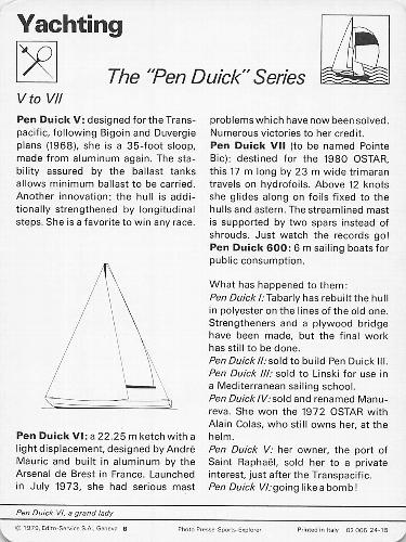 1977-79 Sportscaster Series 24 #24-15 The Pen Duick Series Back