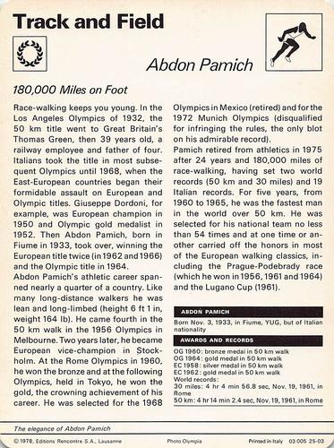 1977-79 Sportscaster Series 25 #25-03 Abdon Pamich Back