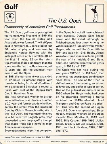 1977-79 Sportscaster Series 25 #25-07 The U.S. Open Back