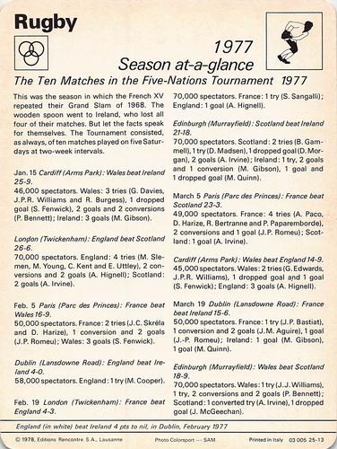 1977-79 Sportscaster Series 25 #25-13 1977 Season at-a-glance Back