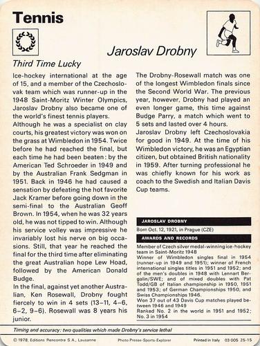 1977-79 Sportscaster Series 25 #25-15 Jaroslav Drobny Back